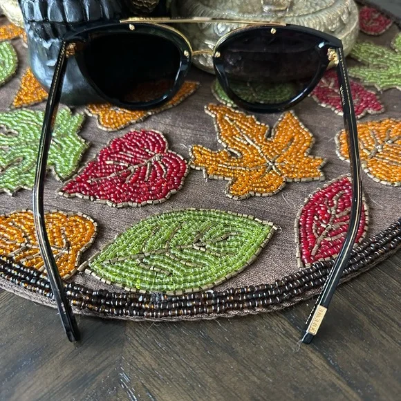 Krewe Clio Nylon Elegant Sophisticated Black and Gold Sunglasses display picture 2